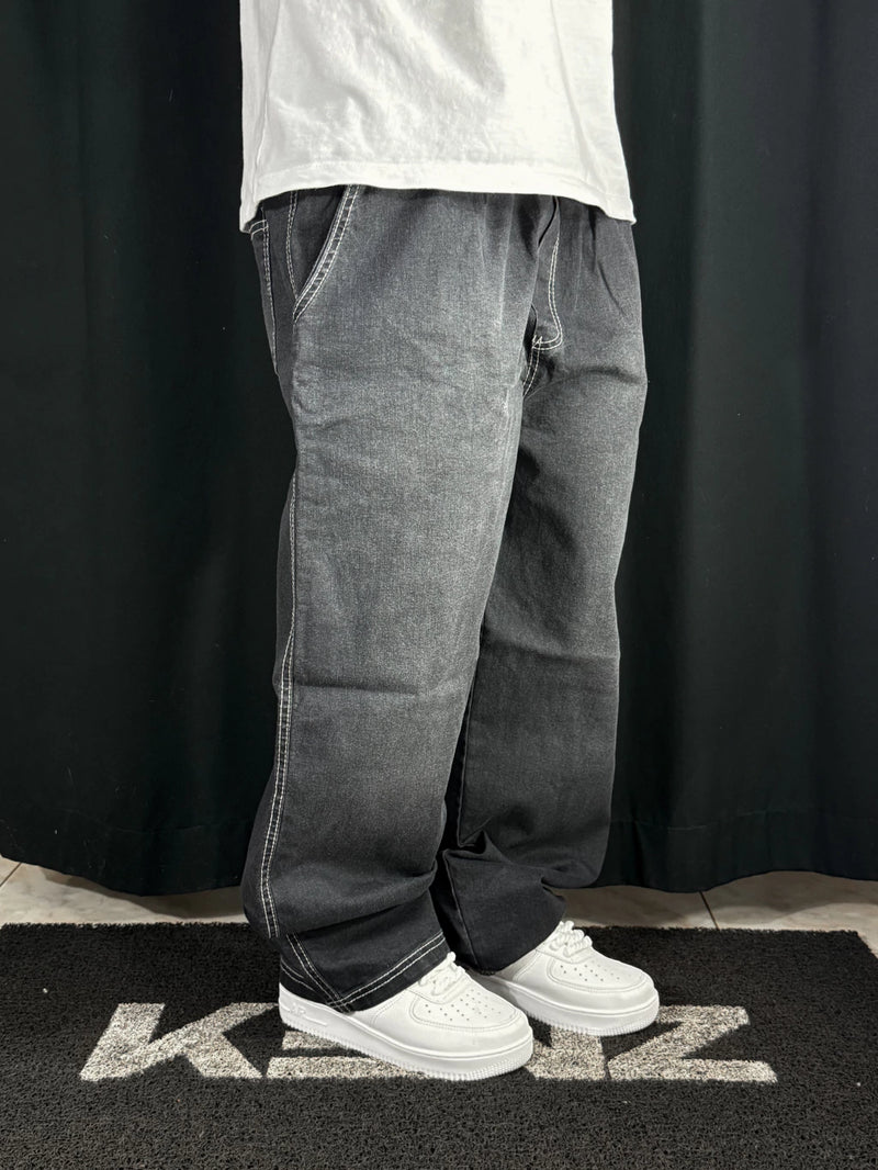 Calça Baggy Jeans Preto Jateado