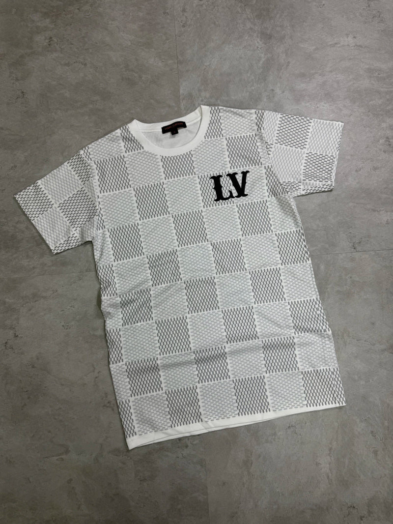Camisa Lv Estampa Xadrez Simbolo - Branca