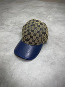 Boné Gucci Monogramado | Aba de couro Azul - BEGE