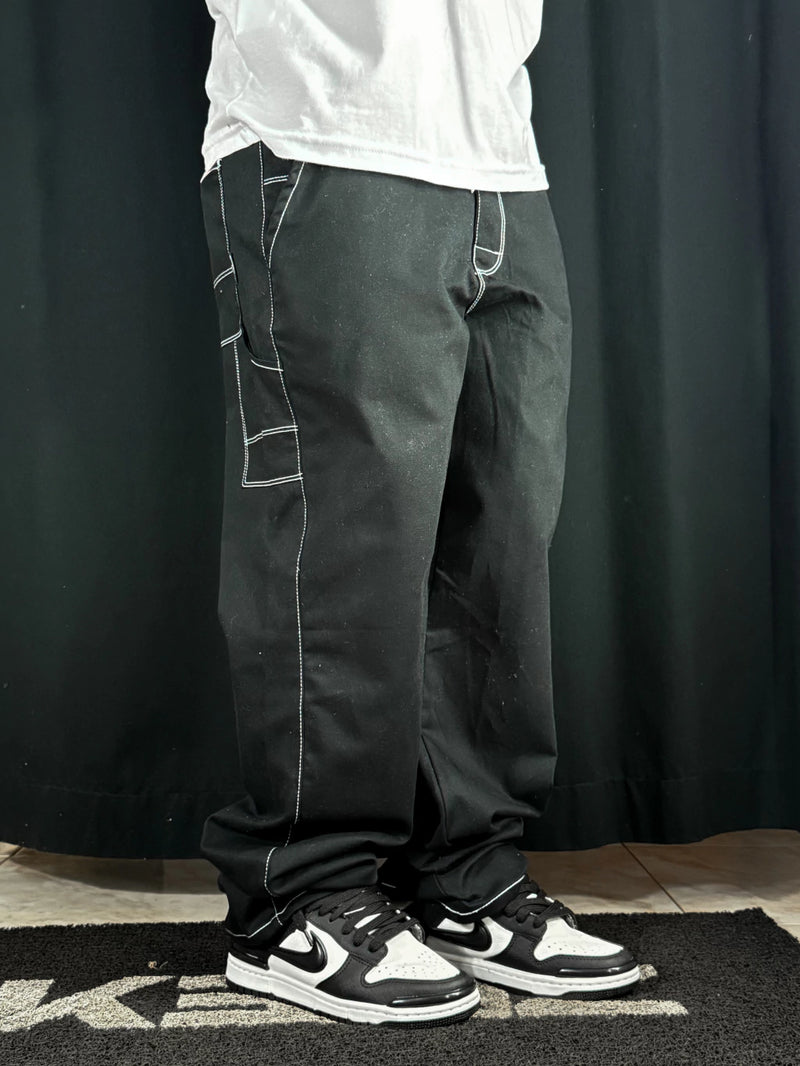 Calça Sarja Hocks Baggy Preta Contraste