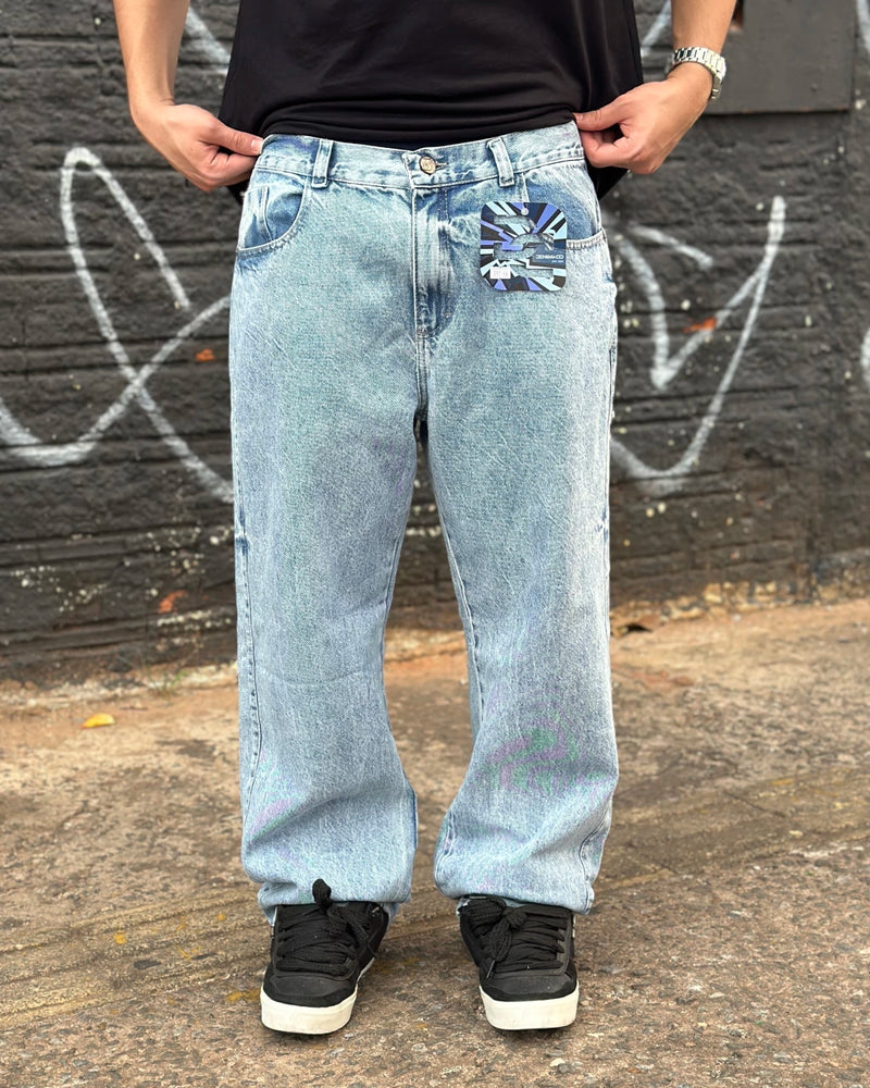 Calça Denim Estonada Azul Baggy